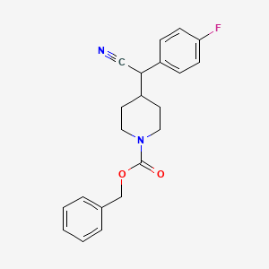 molecular formula C21H21FN2O2 B3247772 1-Piperidinecarboxylic acid, 4-[cyano(4-fluorophenyl)methyl]-, phenylmethyl ester CAS No. 1823866-21-2
