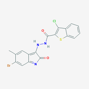 molecular formula C18H11BrClN3O2S B324783 N'-(6-bromo-5-methyl-2-oxoindol-3-yl)-3-chloro-1-benzothiophene-2-carbohydrazide 