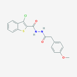 molecular formula C18H15ClN2O3S B324803 3-chloro-N'-[(4-methoxyphenyl)acetyl]-1-benzothiophene-2-carbohydrazide 