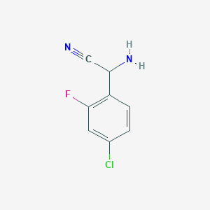 molecular formula C8H6ClFN2 B3248779 2-Amino-2-(4-chloro-2-fluorophenyl)acetonitrile CAS No. 189138-31-6