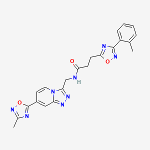 molecular formula C22H20N8O3 B3248905 N-((7-(3-methyl-1,2,4-oxadiazol-5-yl)-[1,2,4]triazolo[4,3-a]pyridin-3-yl)methyl)-3-(3-(o-tolyl)-1,2,4-oxadiazol-5-yl)propanamide CAS No. 1903686-18-9