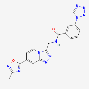 molecular formula C18H14N10O2 B3248907 N-((7-(3-methyl-1,2,4-oxadiazol-5-yl)-[1,2,4]triazolo[4,3-a]pyridin-3-yl)methyl)-3-(1H-tetrazol-1-yl)benzamide CAS No. 1903761-99-8