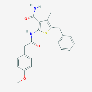 molecular formula C22H22N2O3S B324969 5-Benzyl-2-{[(4-methoxyphenyl)acetyl]amino}-4-methyl-3-thiophenecarboxamide 