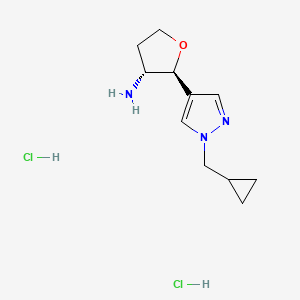 molecular formula C11H19Cl2N3O B3249752 (2S,3R)-2-[1-(Cyclopropylmethyl)pyrazol-4-yl]oxolan-3-amine;dihydrochloride CAS No. 1969287-62-4