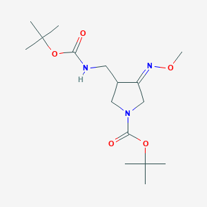 molecular formula C16H29N3O5 B3249774 1-Pyrrolidinecarboxylic acid, 3-[[[(1,1-dimethylethoxy)carbonyl]amino]methyl]-4-(methoxyimino)-, 1,1-dimethylethyl ester, (4Z)- CAS No. 197143-34-3