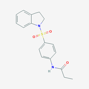 molecular formula C17H18N2O3S B325058 N-[4-(2,3-dihydro-1H-indol-1-ylsulfonyl)phenyl]propanamide 