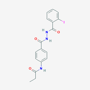 molecular formula C17H16IN3O3 B325075 N-(4-{[2-(2-iodobenzoyl)hydrazino]carbonyl}phenyl)propanamide 