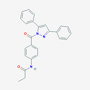 molecular formula C25H21N3O2 B325082 N-{4-[(3,5-diphenyl-1H-pyrazol-1-yl)carbonyl]phenyl}propanamide 
