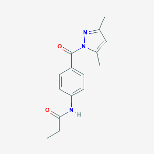 molecular formula C15H17N3O2 B325083 N-{4-[(3,5-dimethyl-1H-pyrazol-1-yl)carbonyl]phenyl}propanamide 