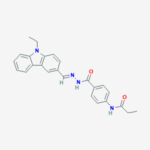 molecular formula C25H24N4O2 B325087 N-[4-({2-[(9-ethyl-9H-carbazol-3-yl)methylene]hydrazino}carbonyl)phenyl]propanamide 