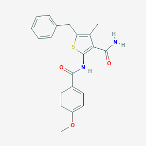 molecular formula C21H20N2O3S B325164 5-Benzyl-2-[(4-methoxybenzoyl)amino]-4-methyl-3-thiophenecarboxamide 