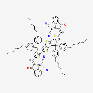 molecular formula C90H80N4O2S4 B3251947 Propanedinitrile, 2,2'-[[4,4,9,9-tetrakis(4-hexylphenyl)-4,9-dihydrothieno[3',2':4,5]cyclopenta[1,2-b]thieno[2'',3'':3',4']cyclopenta[1',2':4,5]thieno[2,3-d]thiophene-2,7-diyl]bis[methylidyne(3-oxo-1H-indene-2,1(3H)-diylidene)]]bis- CAS No. 2127354-15-6
