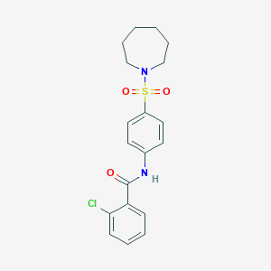 molecular formula C19H21ClN2O3S B325198 N-[4-(1-azepanylsulfonyl)phenyl]-2-chlorobenzamide 