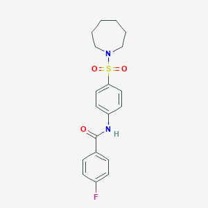 molecular formula C19H21FN2O3S B325227 N-[4-(1-azepanylsulfonyl)phenyl]-4-fluorobenzamide 