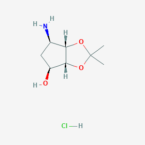 molecular formula C8H16ClNO3 B3252910 (3aR,4S,6R,6aS)-6-Amino-2,2-dimethyltetrahydro-3aH-cyclopenta[d][1,3]dioxol-4-ol hydrochloride CAS No. 220329-21-5