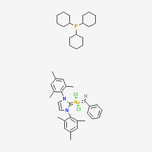 molecular formula C46H63Cl2N2PRu B3253358 Benzylidene-[1,3-bis(2,4,6-trimethylphenyl)imidazol-2-ylidene]-dichlororuthenium;tricyclohexylphosphane CAS No. 223415-64-3