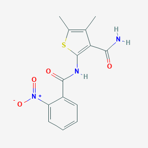 molecular formula C14H13N3O4S B325378 2-({2-Nitrobenzoyl}amino)-4,5-dimethyl-3-thiophenecarboxamide 