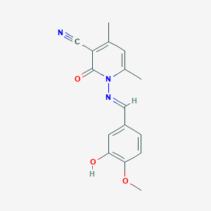 molecular formula C16H15N3O3 B325553 1-{[(1E)-(3-hydroxy-4-methoxyphenyl)methylene]amino}-4,6-dimethyl-2-oxo-1,2-dihydropyridine-3-carbonitrile 