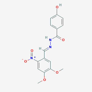 molecular formula C16H15N3O6 B325592 4-hydroxy-N'-{2-nitro-4,5-dimethoxybenzylidene}benzohydrazide 