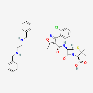 molecular formula C35H38ClN5O5S B3256686 4-Thia-1-azabicyclo[3.2.0]heptane-2-carboxylic acid, 6-[[[3-(2-chlorophenyl)-5-methyl-4-isoxazolyl]carbonyl]amino]-3,3-dimethyl-7-oxo-, [2S-(2alpha,5alpha,6beta)]-, compd. with N,N'-bis(phenylmethyl)-1,2-ethanediamine (1:1) CAS No. 27487-35-0