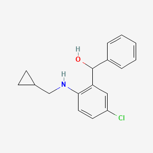 molecular formula C17H18ClNO B3257472 Benzenemethanol, 5-chloro-2-[(cyclopropylmethyl)amino]-alpha-phenyl- CAS No. 2896-99-3