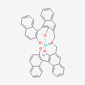 molecular formula C42H27LaO5 B3257674 Hydron;lanthanum(3+);1-(2-oxidonaphthalen-1-yl)-3-[[3-oxido-4-(2-oxidonaphthalen-1-yl)naphthalen-2-yl]methoxymethyl]naphthalen-2-olate CAS No. 293293-33-1