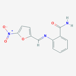 molecular formula C12H9N3O4 B325772 2-[({5-Nitro-2-furyl}methylene)amino]benzamide 