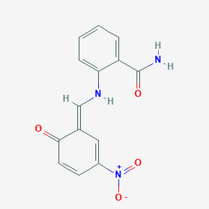 molecular formula C14H11N3O4 B325775 2-[[(E)-(3-nitro-6-oxocyclohexa-2,4-dien-1-ylidene)methyl]amino]benzamide 