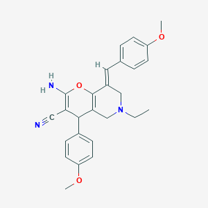 molecular formula C26H27N3O3 B325784 2-amino-6-ethyl-8-(4-methoxybenzylidene)-4-(4-methoxyphenyl)-5,6,7,8-tetrahydro-4H-pyrano[3,2-c]pyridine-3-carbonitrile 