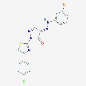 molecular formula C19H13BrClN5OS B325793 (4E)-4-[(3-bromophenyl)hydrazinylidene]-2-[4-(4-chlorophenyl)-1,3-thiazol-2-yl]-5-methylpyrazol-3-one 