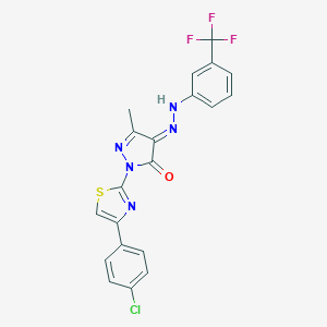 molecular formula C20H13ClF3N5OS B325794 (4E)-2-[4-(4-chlorophenyl)-1,3-thiazol-2-yl]-5-methyl-4-[[3-(trifluoromethyl)phenyl]hydrazinylidene]pyrazol-3-one 