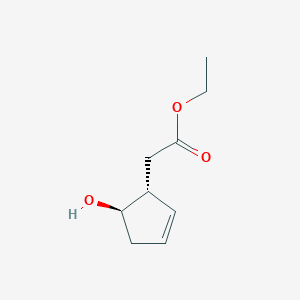 molecular formula C9H14O3 B3257940 Ethyl 2-((1R,5R)-5-hydroxycyclopent-2-en-1-yl)acetate CAS No. 298181-33-6