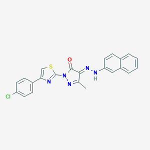 molecular formula C23H16ClN5OS B325795 (4E)-2-[4-(4-chlorophenyl)-1,3-thiazol-2-yl]-5-methyl-4-(naphthalen-2-ylhydrazinylidene)pyrazol-3-one 
