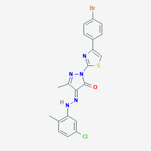 (4E)-2-[4-(4-bromophenyl)-1,3-thiazol-2-yl]-4-[(5-chloro-2-methylphenyl)hydrazinylidene]-5-methylpyrazol-3-one