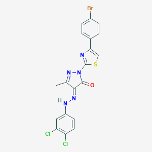molecular formula C19H12BrCl2N5OS B325801 (4E)-2-[4-(4-bromophenyl)-1,3-thiazol-2-yl]-4-[(3,4-dichlorophenyl)hydrazinylidene]-5-methylpyrazol-3-one 