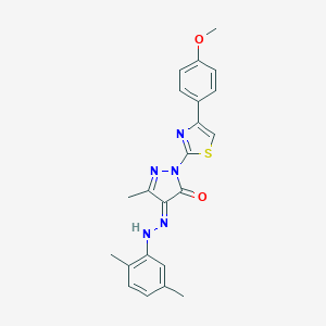 molecular formula C22H21N5O2S B325803 (4E)-4-[(2,5-dimethylphenyl)hydrazinylidene]-2-[4-(4-methoxyphenyl)-1,3-thiazol-2-yl]-5-methylpyrazol-3-one 