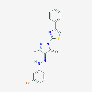 (4E)-4-[(3-bromophenyl)hydrazinylidene]-5-methyl-2-(4-phenyl-1,3-thiazol-2-yl)pyrazol-3-one
