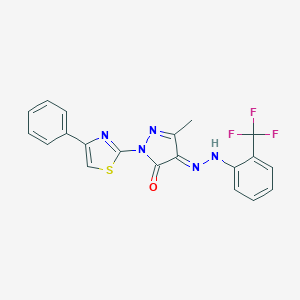 (4E)-5-methyl-2-(4-phenyl-1,3-thiazol-2-yl)-4-[[2-(trifluoromethyl)phenyl]hydrazinylidene]pyrazol-3-one