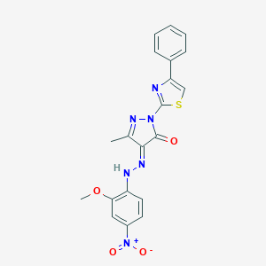 (4E)-4-[(2-methoxy-4-nitrophenyl)hydrazinylidene]-5-methyl-2-(4-phenyl-1,3-thiazol-2-yl)pyrazol-3-one