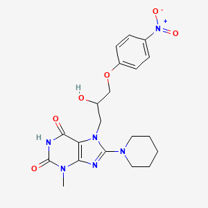 molecular formula C20H24N6O6 B3258082 7-(2-hydroxy-3-(4-nitrophenoxy)propyl)-3-methyl-8-(piperidin-1-yl)-1H-purine-2,6(3H,7H)-dione CAS No. 300389-82-6