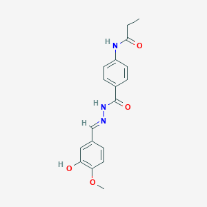 molecular formula C18H19N3O4 B325812 N-(4-{[2-(3-hydroxy-4-methoxybenzylidene)hydrazino]carbonyl}phenyl)propanamide 