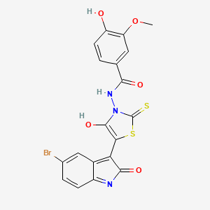 (E)-N-(5-(5-bromo-2-oxoindolin-3-ylidene)-4-oxo-2-thioxothiazolidin-3-yl)-4-hydroxy-3-methoxybenzamide