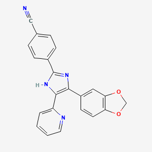 molecular formula C22H14N4O2 B3258236 4-(4-(benzo[d][1,3]dioxol-5-yl)-5-(pyridin-2-yl)-1H-imidazol-2-yl)benzonitrile CAS No. 301836-34-0
