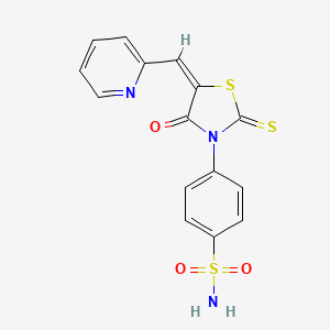 molecular formula C15H11N3O3S3 B3258471 (E)-4-(4-oxo-5-(pyridin-2-ylmethylene)-2-thioxothiazolidin-3-yl)benzenesulfonamide CAS No. 304862-74-6