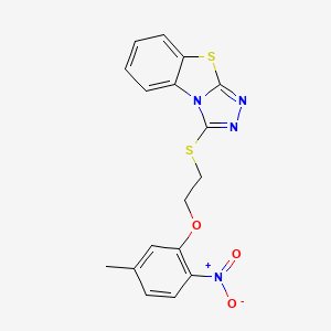 molecular formula C17H14N4O3S2 B3258652 3-{[2-(5-Methyl-2-nitrophenoxy)ethyl]sulfanyl}-7-thia-2,4,5-triazatricyclo[6.4.0.0^{2,6}]dodeca-1(8),3,5,9,11-pentaene CAS No. 307511-66-6