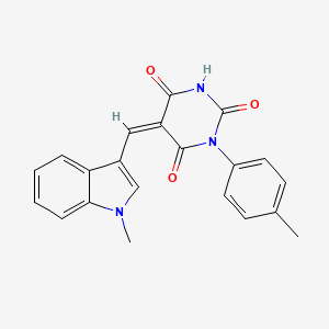 molecular formula C21H17N3O3 B3259030 (Z)-5-((1-methyl-1H-indol-3-yl)methylene)-1-(p-tolyl)pyrimidine-2,4,6(1H,3H,5H)-trione CAS No. 312928-51-1