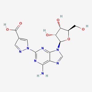 molecular formula C14H15N7O6 B3259093 1H-吡唑-4-甲酸，1-(6-氨基-9-β-D-呋喃核糖基-9H-嘌呤-2-基)- CAS No. 313348-29-7