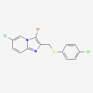 molecular formula C14H9BrCl2N2S B3259201 3-Bromo-6-chloro-2-(((4-chlorophenyl)thio)methyl)imidazo[1,2-a]pyridine CAS No. 314746-69-5