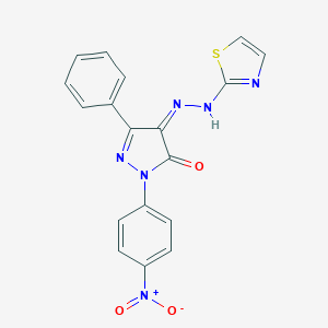 molecular formula C18H12N6O3S B325924 (4Z)-2-(4-nitrophenyl)-5-phenyl-4-(1,3-thiazol-2-ylhydrazinylidene)pyrazol-3-one 
