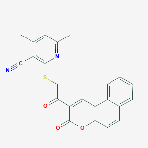 molecular formula C24H18N2O3S B3259491 4,5,6-trimethyl-2-((2-oxo-2-(3-oxo-3H-benzo[f]chromen-2-yl)ethyl)thio)nicotinonitrile CAS No. 319491-22-0